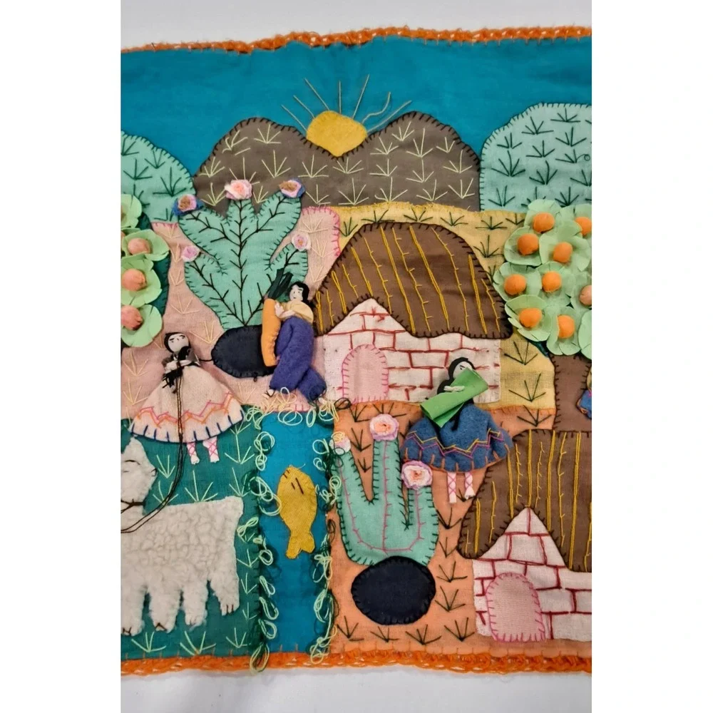 Vintage‎ Peruvian Handmade Folk Art Farm Scene 3D Wall Tapestry 18